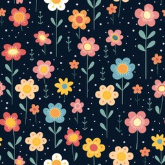 Flower cute cartoon full background, flora seamless wallpaper