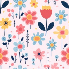 Flower cute cartoon full background, flora seamless wallpaper