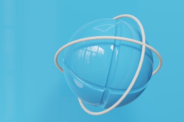 abstract background, minimalist  creative wallpaper, soft backdrop, 3d render, sphere or ball, blue color, negative space for text