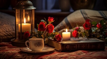 Obraz na płótnie Canvas Cozy Romantic Evening by Candlelight