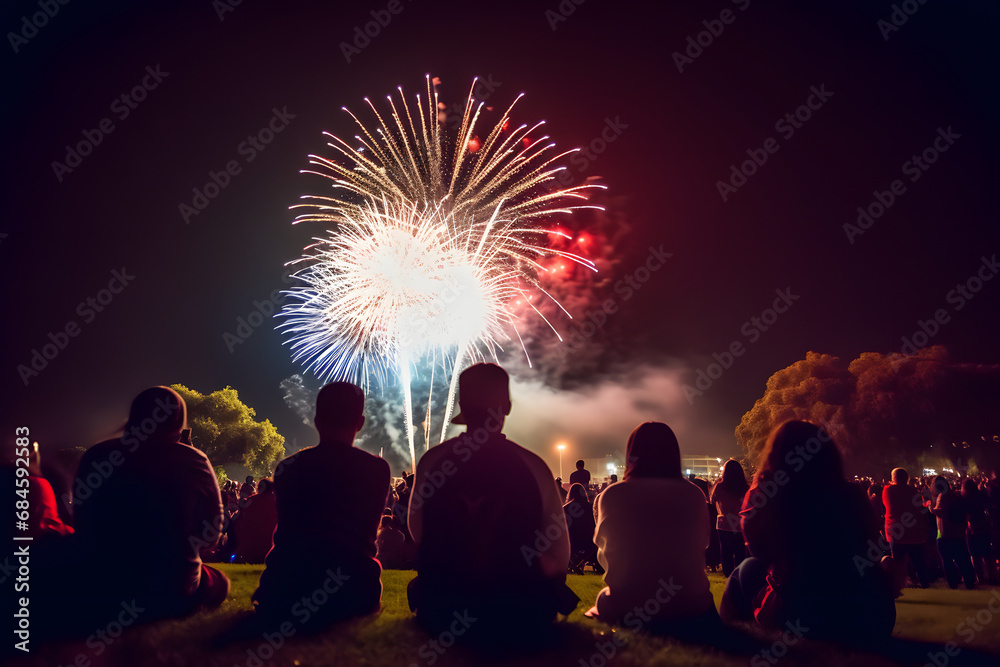 Wall mural crowd watching fireworks