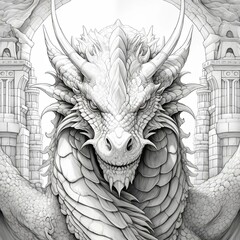 Dragon Lair Fantasy Coloring Page - obrazy, fototapety, plakaty