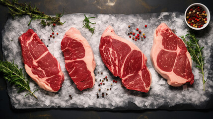 Raw beef steak on the board. 