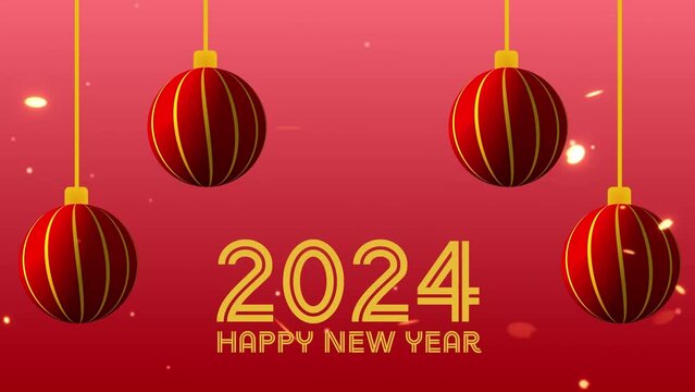 Happy new year 2024 with red Christmas balls