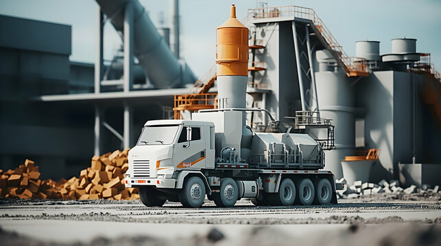 Cement mixing plant and mixer truck. Concrete factory concept,generated with Ai