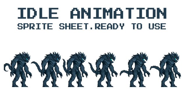 pixel art style illustration vector 8 bit 8-bit character set retro design game aseprite vintage dragon godzilla animation sprite sheet idle