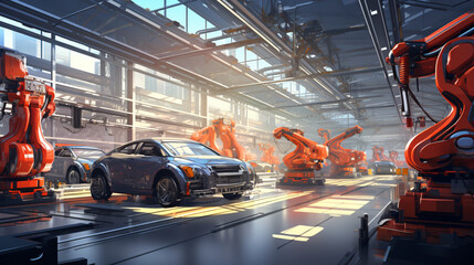 Automation automobile factory with robot