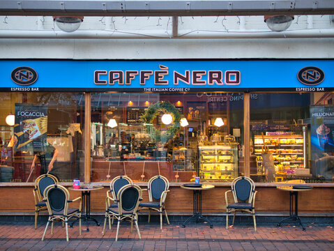 The frontage of a branch of Caffe Nero, a coffeehouse company based in London, England. Established in 1997 by Gerry Ford.