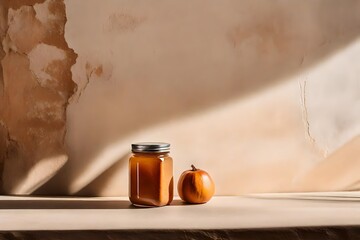 marmelade jar on ancient tuscan stucco wall background