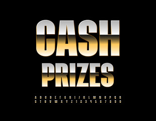 Naklejka premium Vector elite logo Cash Prizes. Elegant Gold Font. Premium Alphabet Letters and Numbers set