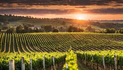 vineyard in the sunset