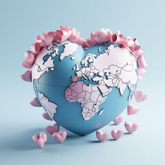 3d, the Earth decorated for Valentine's day, heart shaped earth is made of flowers, in the style of light teal and pink, melds mexican and american cultures, website, japanese influence