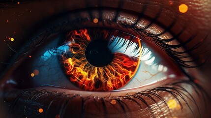 burning glowing fire in the eye iris 