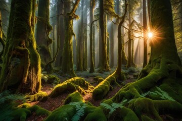 forest in the morning and generated AI