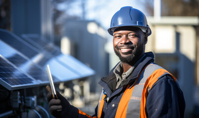 Energy Engineer in professional setting, focused on developing energy-saving solutions during construction stages