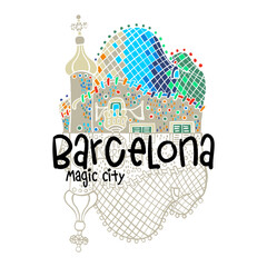 Illustration of the Batlló house in Barcelona, a souvenir from Barcelona. Print layout