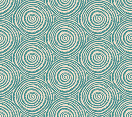 Fototapeta na wymiar bohemian coastal chic muted teal and cream geometric tribal ethnic ethno spiral seashells seamless pattern, vectro illustration