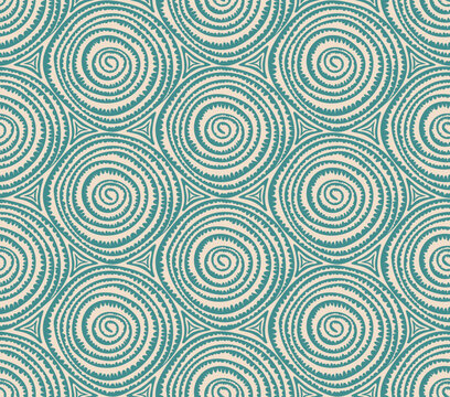 bohemian coastal chic muted teal and cream geometric tribal ethnic ethno spiral seashells seamless pattern, vectro illustration