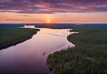 Aerial Amethyst: Minnesota's Boundary Waters Canoe Area Wilderness Sunset