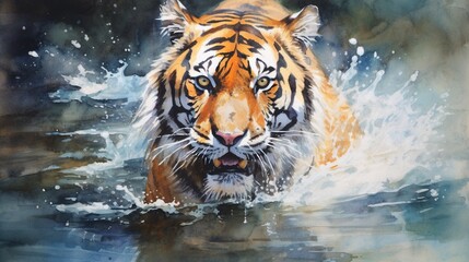 Watercolor painting of tiger 