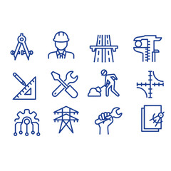 Set of Engineering Related Vector Line Icons