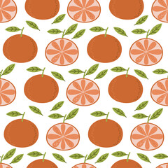 vector seamless pattern with oranges, tangerines fruits