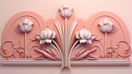 3D rendering, floral pink background in art deco style. Beautiful, festive, modern decorative texture.