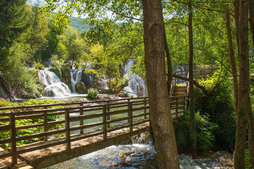 Milancev Buk waterfall at Martin Brod in Una-Sana Canton, Federation of Bosnia and Herzegovina....