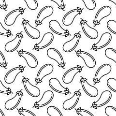 Black and white seamless pattern with simple eggplant vegetables. Vector flat background for prints, wallpapers