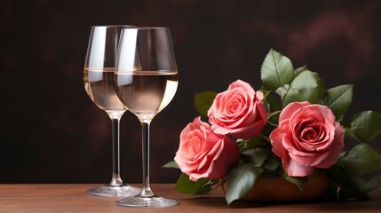 Two Glasses Champagne Bottle Rose Heart , Background HD, Illustrations