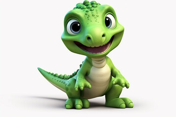 Fototapeta premium Cute Little Dinosaur 3D illustration white background