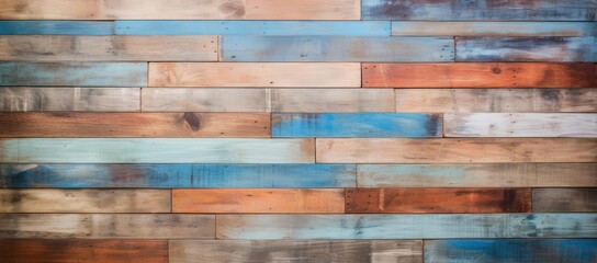 A Rustic Wall with Weathered Wooden Planks Painted in Blue and Brown created images with generative ai