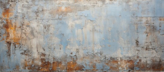 The Artistic Decay: A Rusted Metal Wall with Faded Blue and Vibrant Orange Paint created images with generative ai