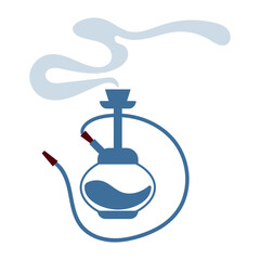 Blue hookah with smoke and two pipes, color logo, icon for hookah bars. Smoking mixtures. Vector illustration.