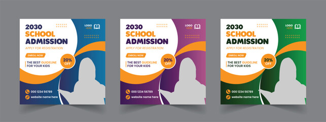 School Admission Social Media Post and Back to School Educational Web Banner Template design