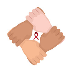 aids day hands illustration with ribbon