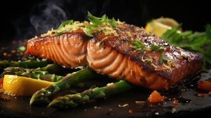 Grilled salmon steaks with asparagus