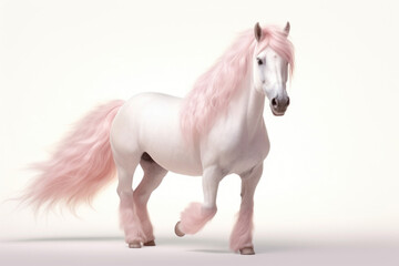 Obraz na płótnie Canvas Soft pink horse with fluffy tail and mane on white background