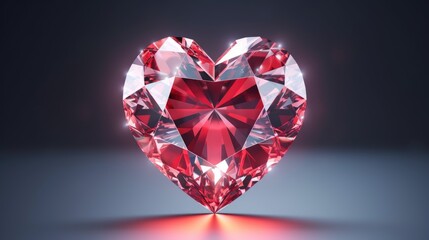 Fototapeta premium Red Crystal heart background. Happy Valentines Day, wedding concept. Symbol of love. Diamond gemstones crystalline hearts semi&nbsp;precious&nbsp;jewelry. For greeting card, banner, flyer, party invitation..