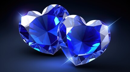 Blue Crystal heart background. Happy Valentines Day, wedding concept. Symbol of love. Diamond gemstones crystalline hearts semi precious jewelry. For greeting card, banner, flyer, party invitation..