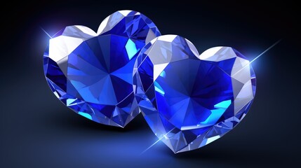 Fototapeta premium Blue Crystal heart background. Happy Valentines Day, wedding concept. Symbol of love. Diamond gemstones crystalline hearts semi&nbsp;precious&nbsp;jewelry. For greeting card, banner, flyer, party invitation..