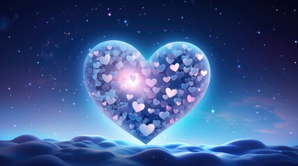 Obraz premium Galaxy cosmic heart background. Bright stars night&nbsp;sky, romantic magic&nbsp;night, love and Valentine’s day card. Abstract Milky Way colorful cosmos illustration with glowing hearts. .