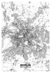 Berlin map. Detailed light map poster of Berlin (Germany). Scheme of the city with roads, highways, railways, buildings, rivers etc. - 684607911