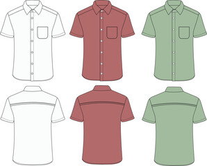 Short sleeved men resort shirt flat technical drawing vector  illustration  mockup template design