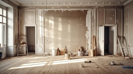 Room interior in need of renovation - obrazy, fototapety, plakaty