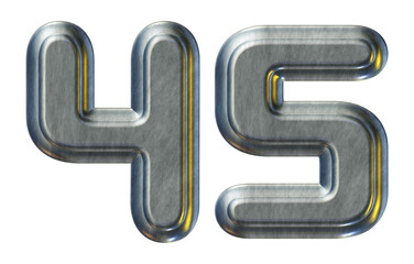 Silver metallic number 45 isolated on transparent background for education concept