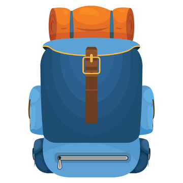 Vector cartoon image of a backpack. Concept for travel, camping and hiking in the forest. Elements for your design.