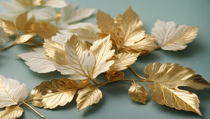 paper leaf background with golden parts