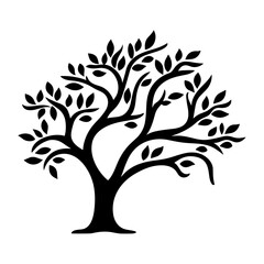 A Branch Tree vector Black Silhouette clipart isolated on a white background