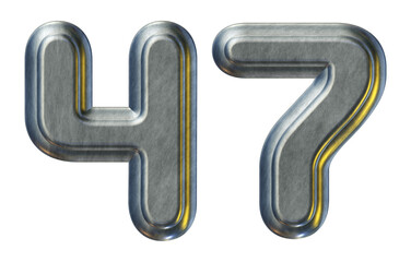Silver metallic number 47 isolated on transparent background for education concept